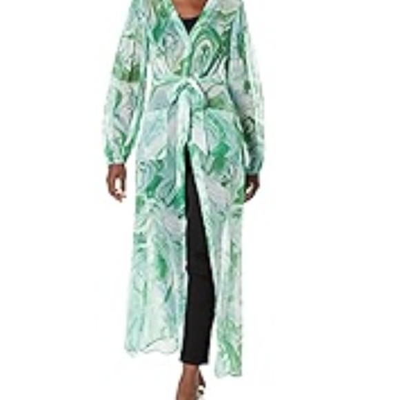 Guess Green Marble Print Semisheer Duster Dress Size M - Picture 1 of 15
